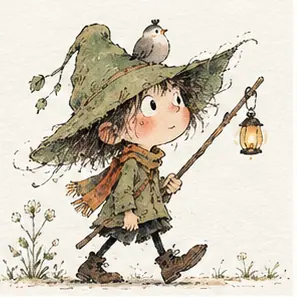 Generated Quirky Ink-and-Watercolor Tale visual example