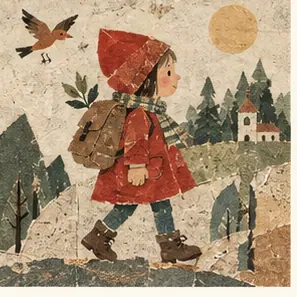 Generated Layered Vintage Storybook Collage visual example