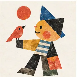 Generated Playful Modernist Collage Character visual example