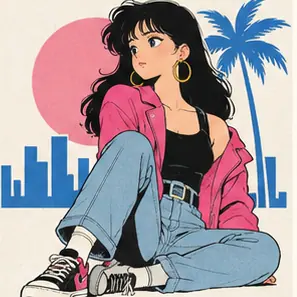Generated 80s Clean-Line Urban Pop Girl visual example