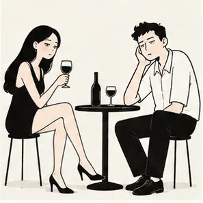 Generated Minimal Adult Relationship Satire visual example