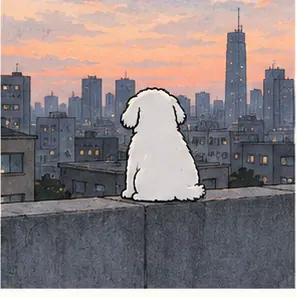 Generated Philosophical Minimal Dog Cartoon visual example