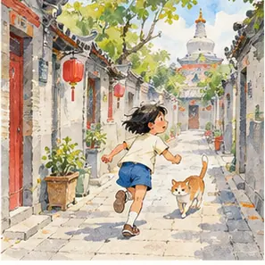 Generated Beijing Hutong Watercolor Graphic Novel visual example