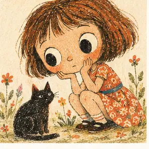 Generated Quirky 60s-70s Retro Storybook Illustration visual example