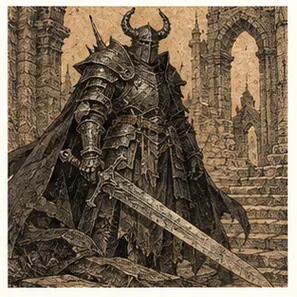 Generated Medieval Dark Fantasy Ink & Ochre Illustration visual example