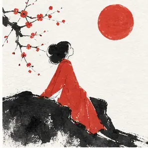 Generated Modern Minimalist Sumi-e & Red Gouache Illustration visual example