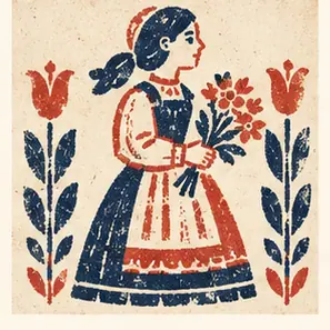 Generated Two-Ink Blockprint Folk Figure visual example