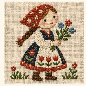 Generated Embroidered Folk Character visual example