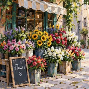 Generated Digital Gouache Flower Stall visual example