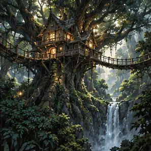 Generated Cinematic Fantasy Treehouse visual example
