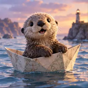 Generated Animated Otter in a Paper Boat visual example